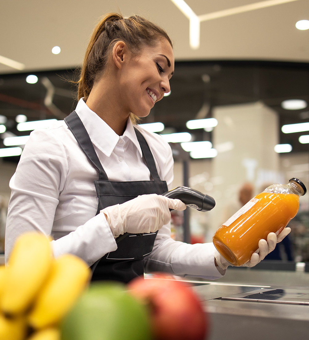 Grocery checkout counter with Acadia POS hardware